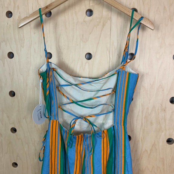 Staud Women’s Celestine Wrap-Effect Linen Stripe Ibiza Dress Size 6 - Picture 6 of 10